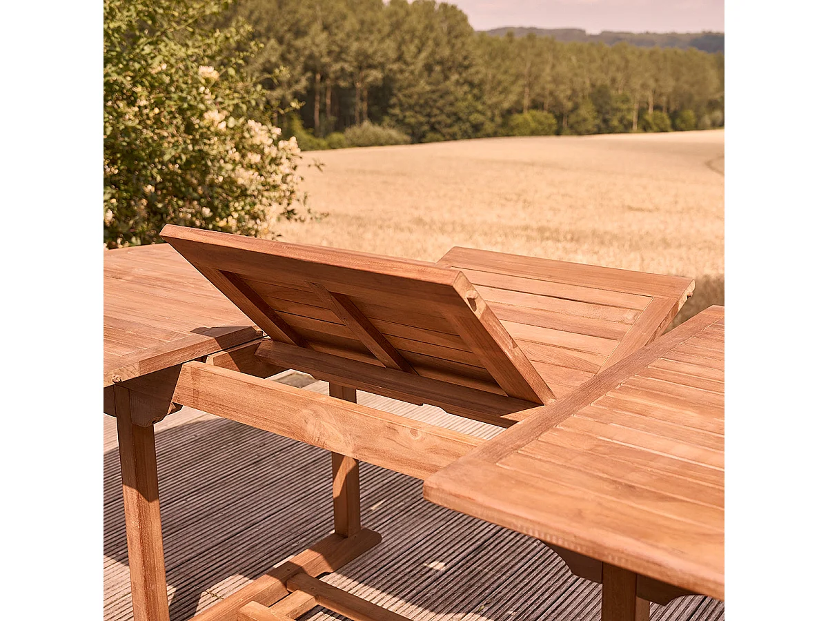Set da esterno con tavolo allungabile in teak oliato per 8/10 persone