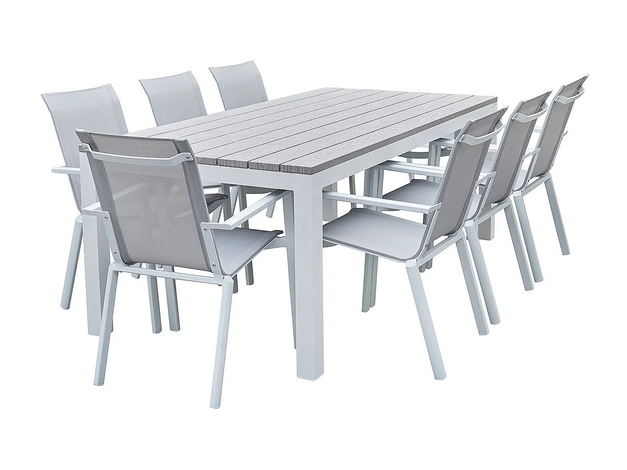 SaSet da giardino alluminio bianco e textilene grigio 8 pers.