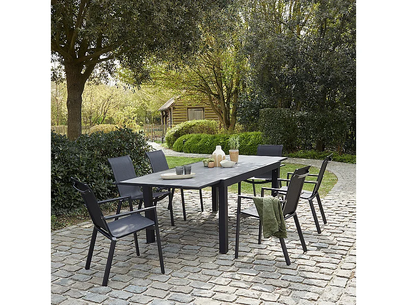 Set da esterno in alluminio e textilene grigio per 6/10 persone