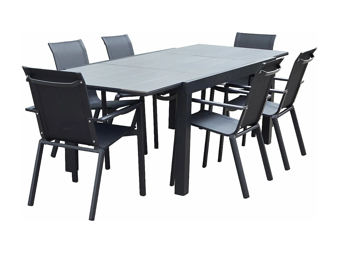 Set da esterno in alluminio e textilene grigio per 6/10 persone