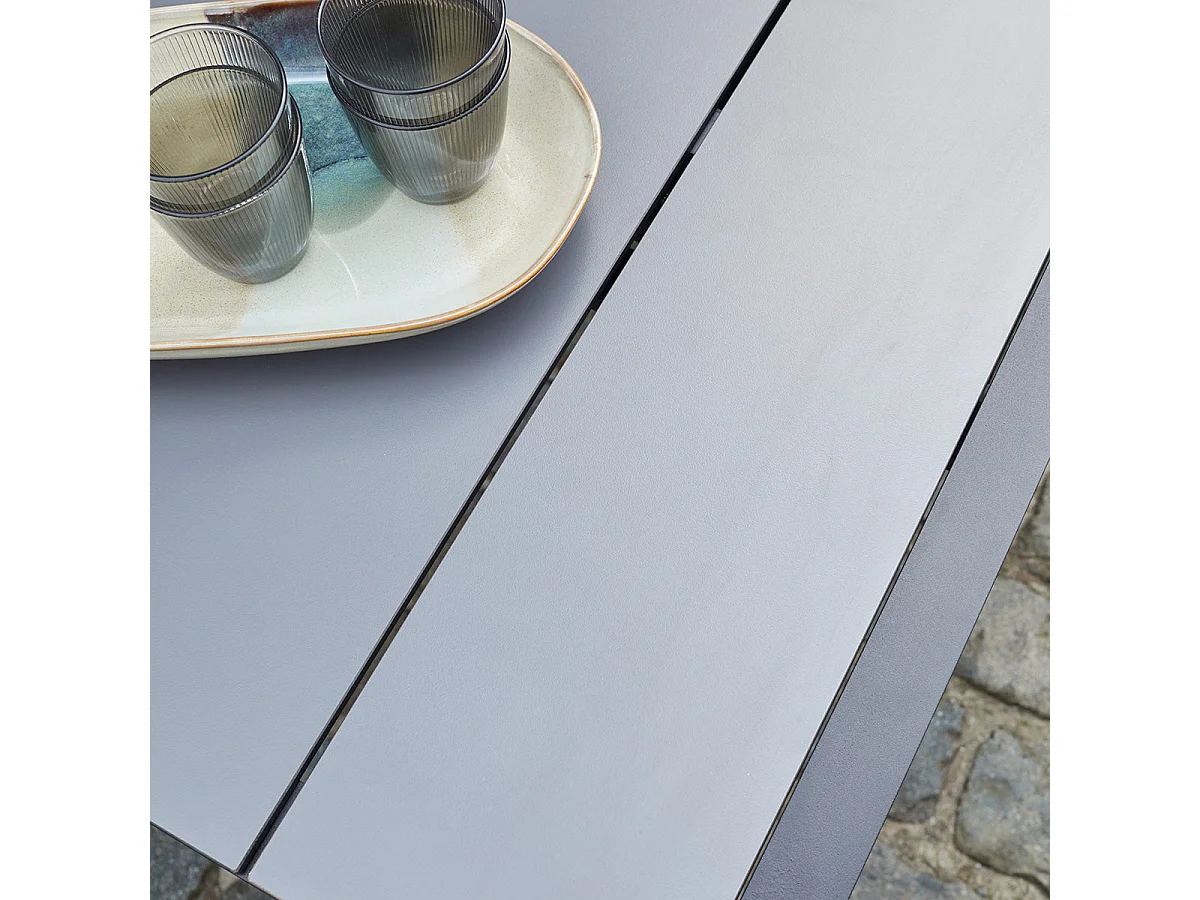 Set da esterno in alluminio e textilene grigio per 6/10 persone