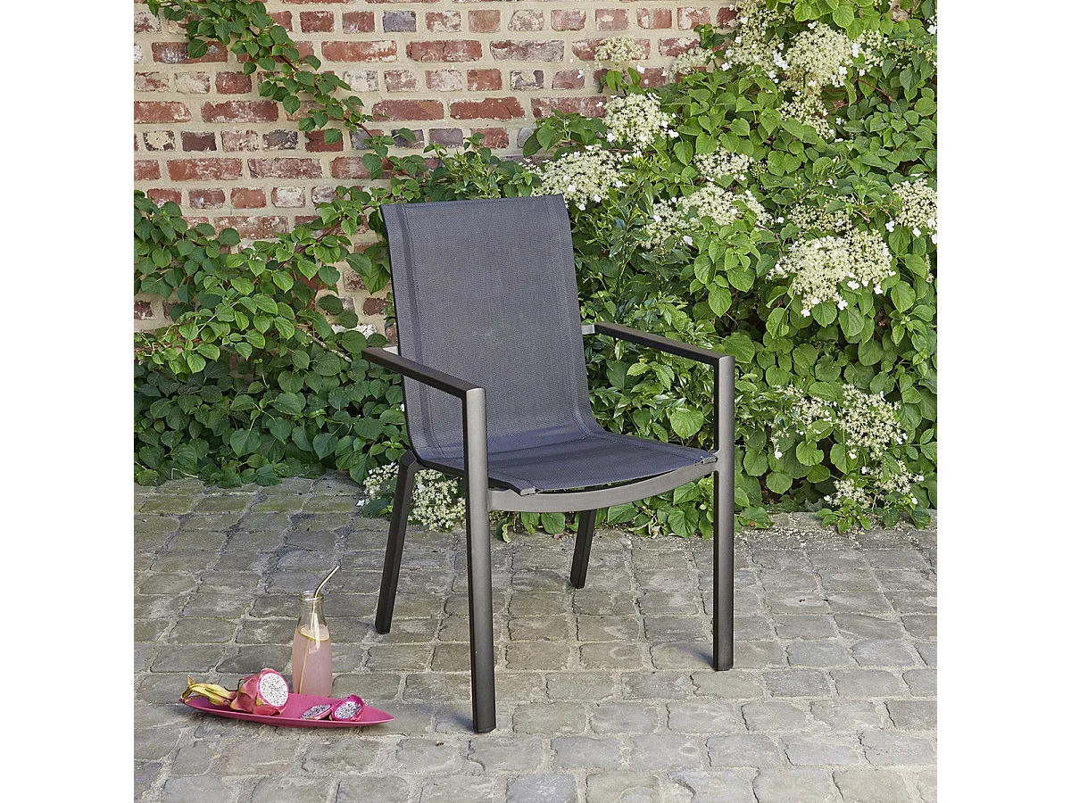 Set da giardino in alluminio nero e textilene grigio 6/10 pers