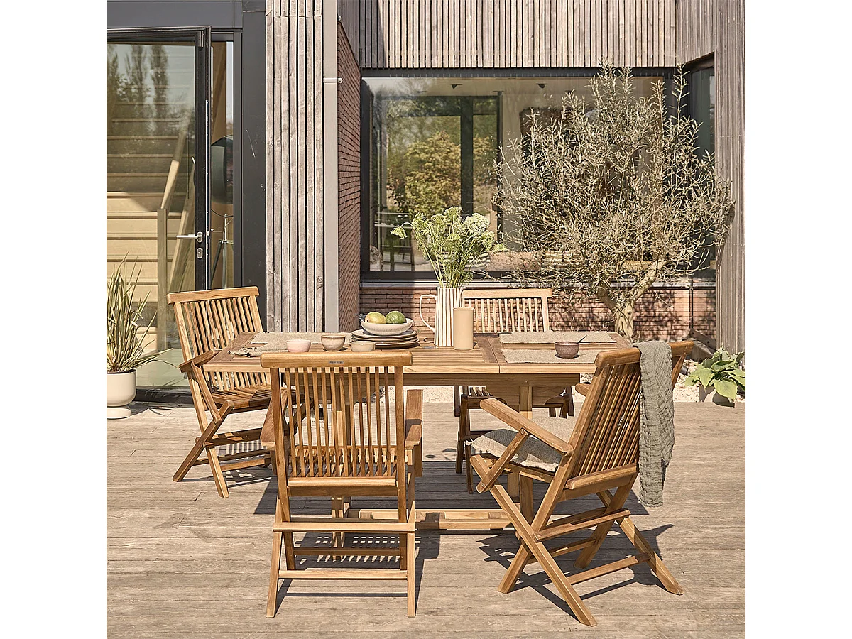 Set da esterno con tavolo allungabile in teak oliato per 4/8 persone