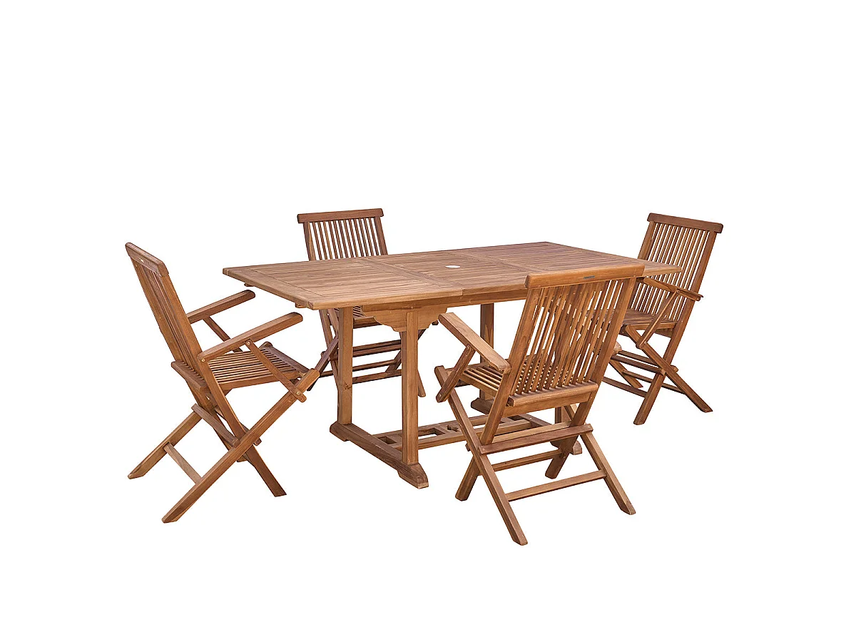 Set da giardino con tavolo allungabile, teak massello oliato 4/8 pers
