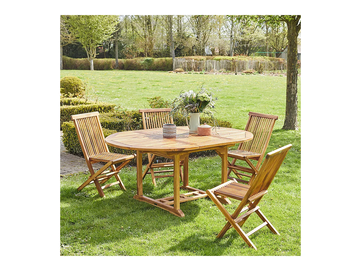Salon de jardin en teck huilé massif extensible 4/8 places