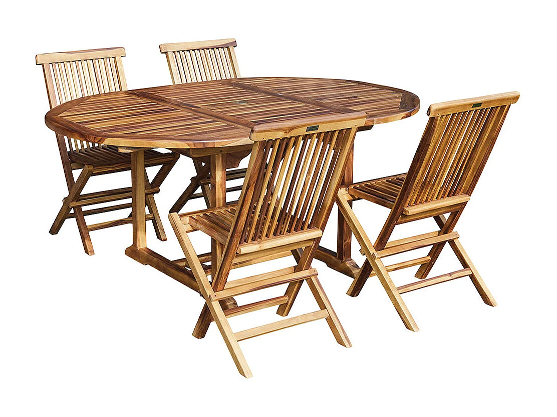 Set da esterno con tavolo allungabile in teak oliato per 4/8 persone