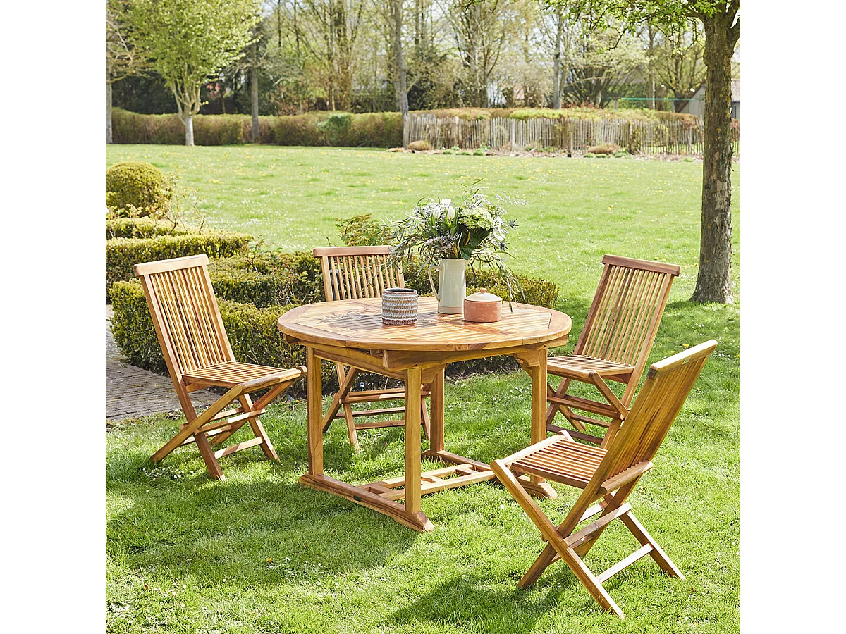 Set da esterno con tavolo allungabile in teak oliato per 4/8 persone