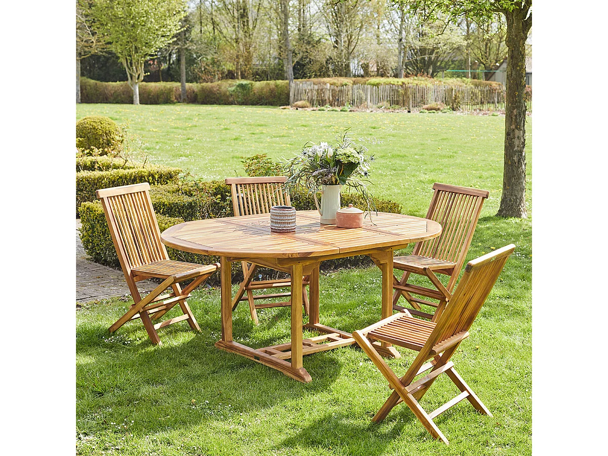 Salon de jardin en teck huilé extensible 4/8 places