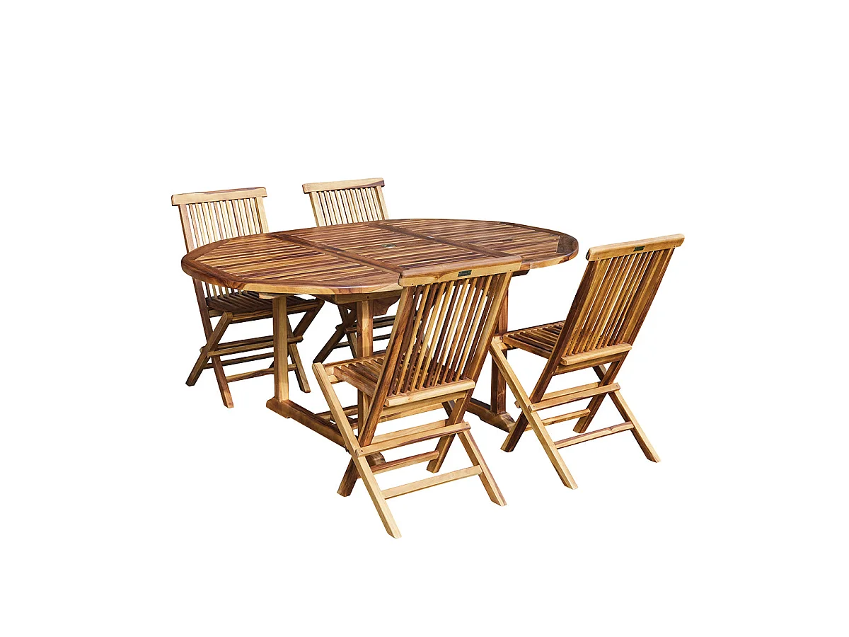 Set da giardino con tavolo allungabile, teak massello oliato 4/8 pers