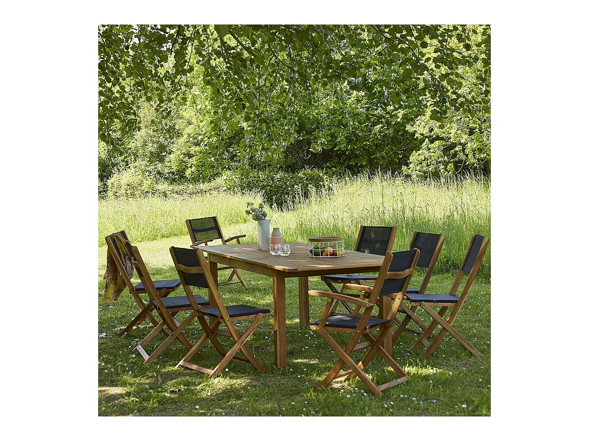 Salon de jardin en acacia massif extensible 8/10 places