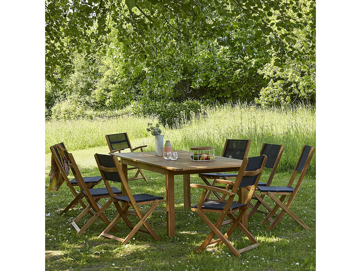 Salon de jardin en acacia massif extensible 8/10 places