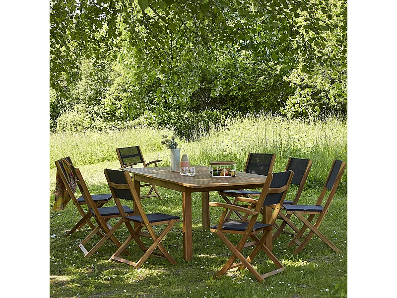 Salon de jardin en acacia massif extensible 8/10 places