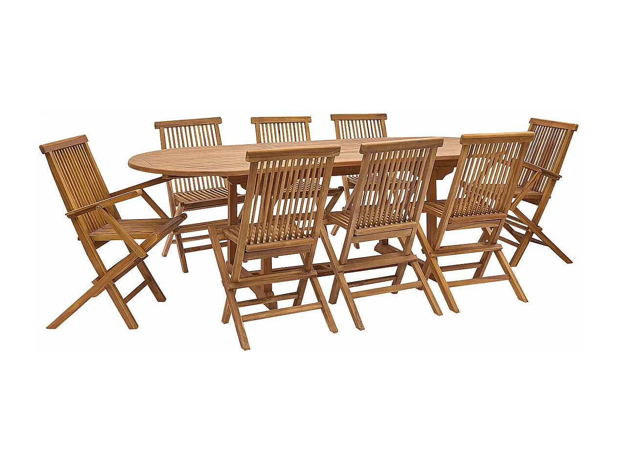 Set da esterno con tavolo allungabile in teak oliato per 8/10 persone