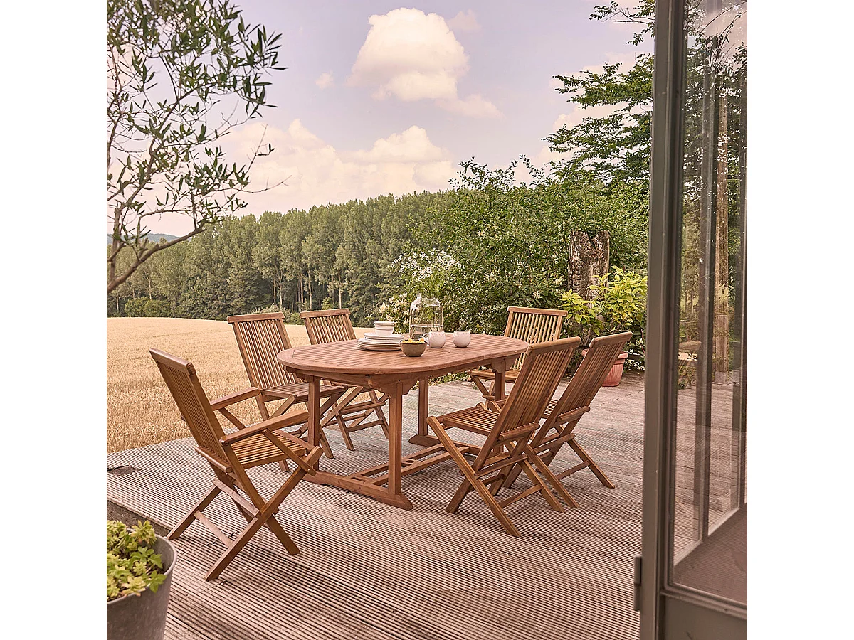Set da esterno con tavolo allungabile in teak oliato per 8/10 persone