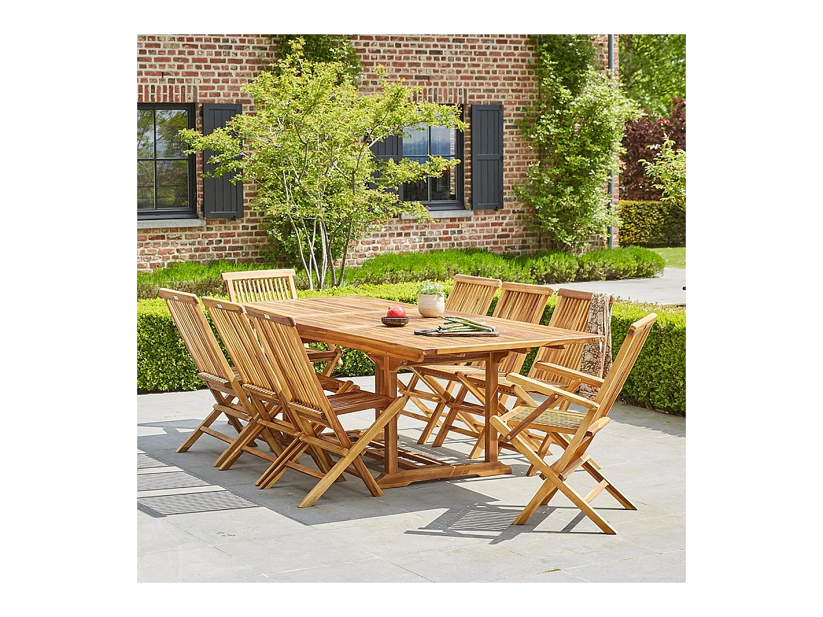 Set da esterno con tavolo allungabile in teak per 8/10 persone