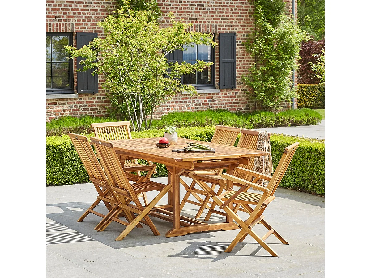 Set da giardino, teak massello con tavolo allungabile 8/10 pers