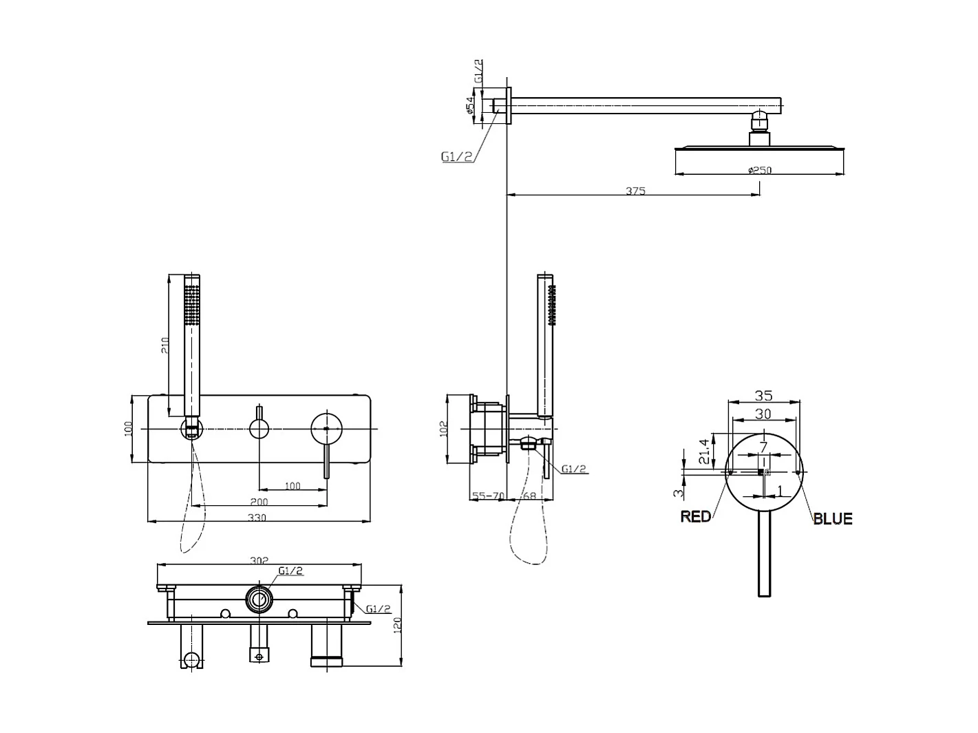 Envol Unterputz-Duschsäule mechanisch schwarz Essebagno