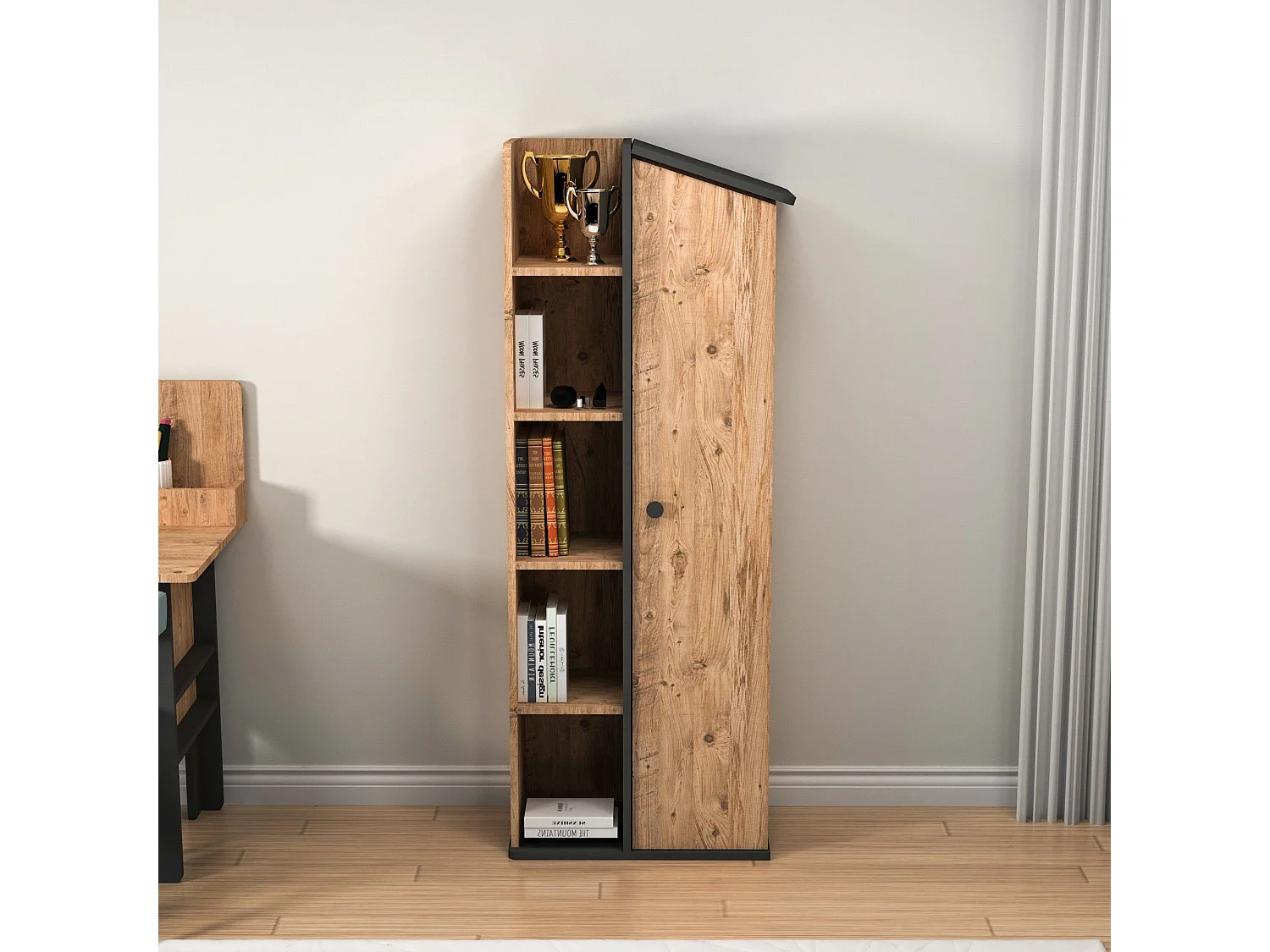 Estante de livros – 60 cm x 161.8 cm x 35.3 cm – Pinho Atlântico e Antracite – Painel de partículas