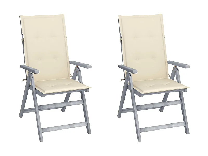 Chaises inclinables de jardin 2 pcs avec coussins beige Bois d'acacia
