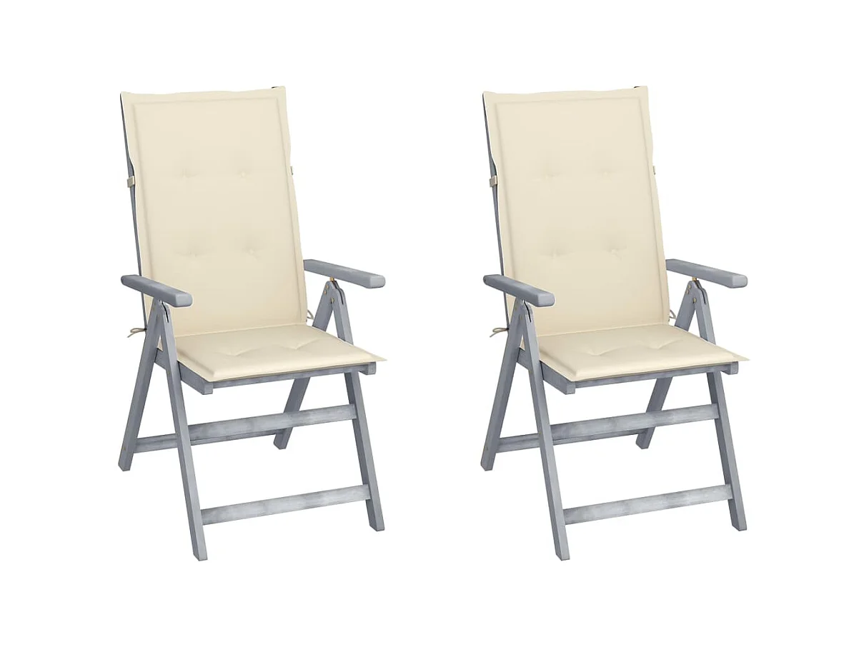 Chaises inclinables de jardin 2 pcs avec coussins beige Bois d'acacia