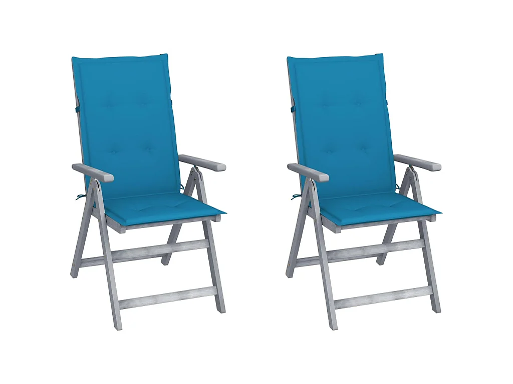 Chaises inclinables de jardin 2 pcs avec coussins bleu Bois d'acacia