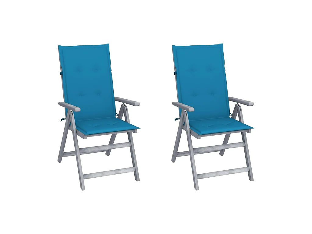 Chaises inclinables de jardin 2 pcs avec coussins bleu Bois d'acacia