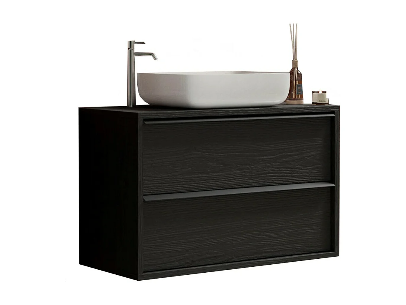 Mueble de baño suspendido FRASSI - Incluye lavabo, 2 cajones - 79 cm - Color negro ceniza