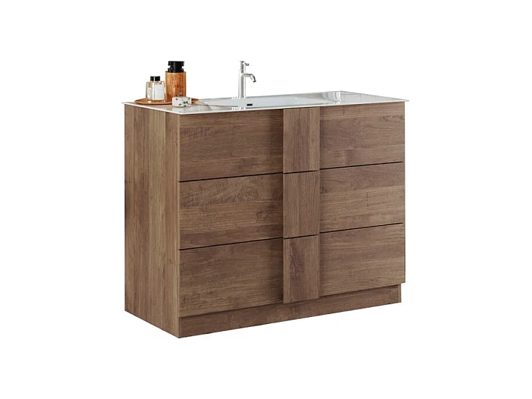 Meuble de salle de bain avec une vasque et 3 tiroirs, longueur 82cm, collection FRASSI. Coloris chêne clair