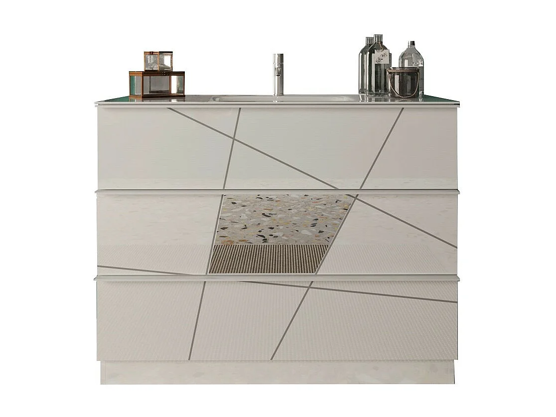 Meuble de salle de bain avec une vasque et 3 tiroirs, collection VITARIO. Coloris blanc brillant