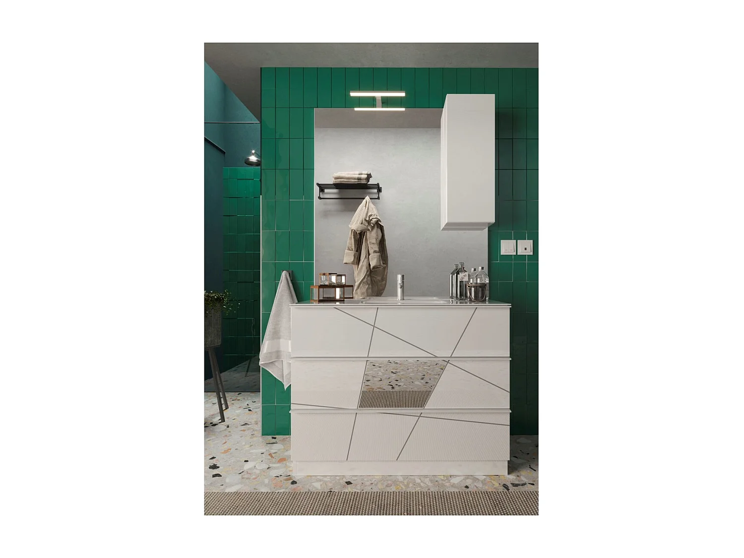 Meuble de salle de bain avec une vasque et 3 tiroirs, collection VITARIO. Coloris blanc brillant