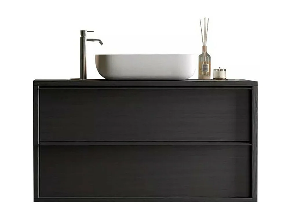 Mobile bagno sospeso FRASSI - Lavabo integrato - 2 cassetti - Nero cenere - Design moderno
