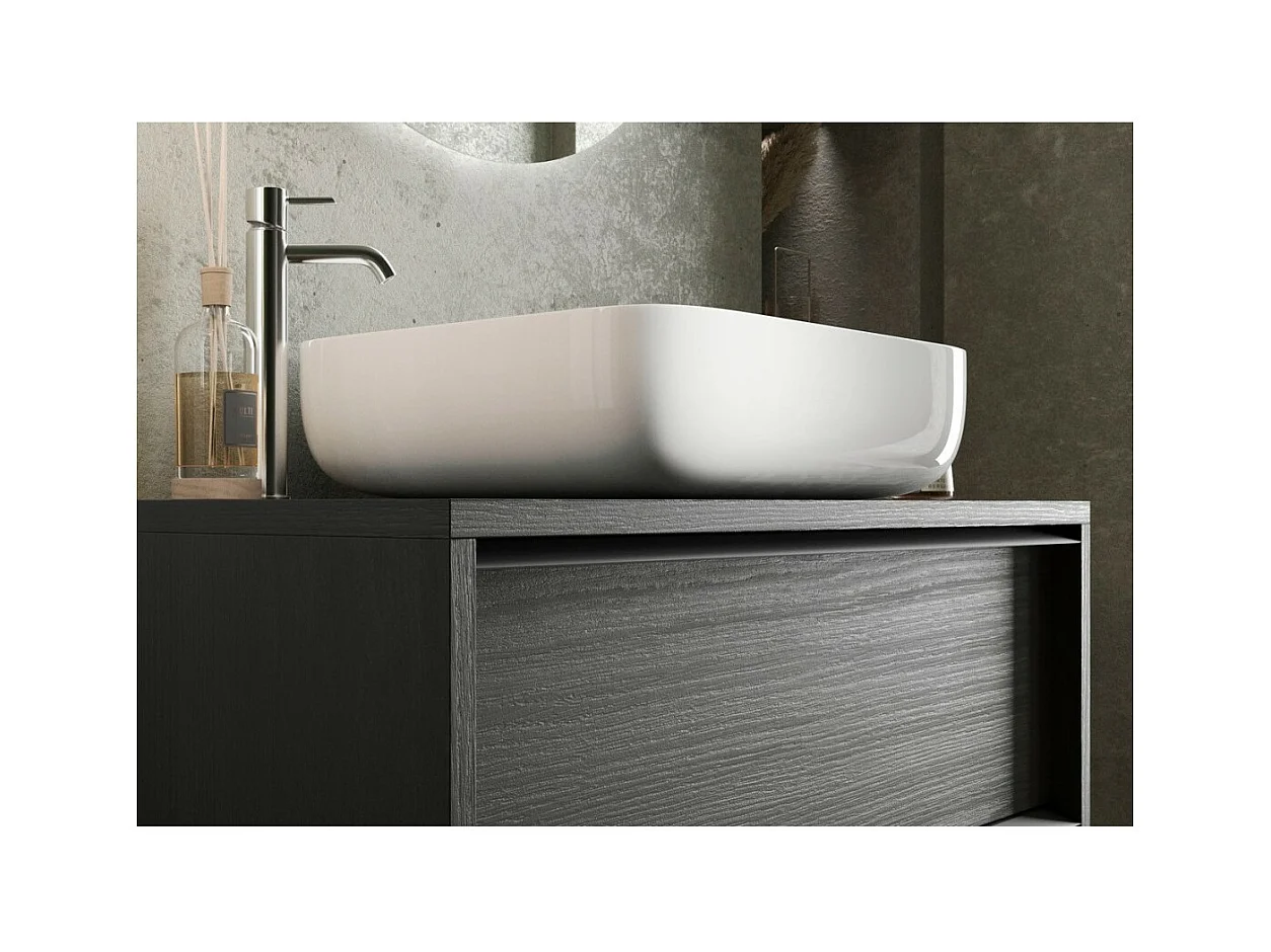 Mueble para baño suspendido FRASSI – Lavabo integrado – 2 cajones – Negro ceniza – Diseño moderno