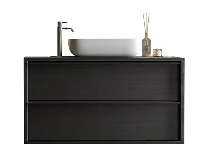 Meuble salle de bain suspendu FRASSI – Évier intégré – 2 tiroirs – Noir cendré – Design moderne
