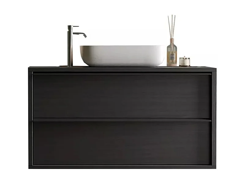 Meuble salle de bain suspendu FRASSI – Évier intégré – 2 tiroirs – Noir cendré – Design moderne
