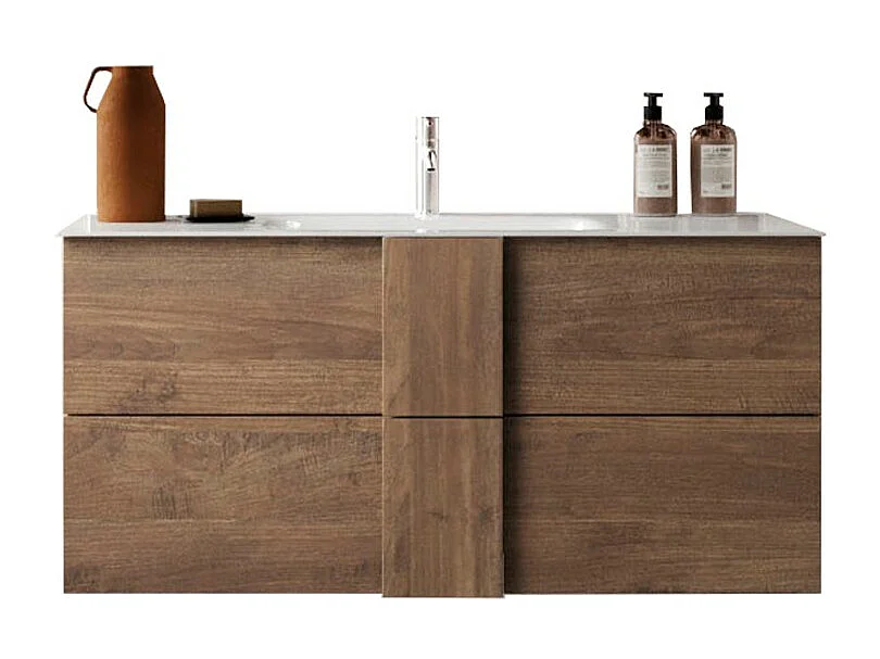 Meuble de salle de bain suspendu FRASSI – 1 vasque, 2 tiroirs – 101 cm – Coloris chêne clair