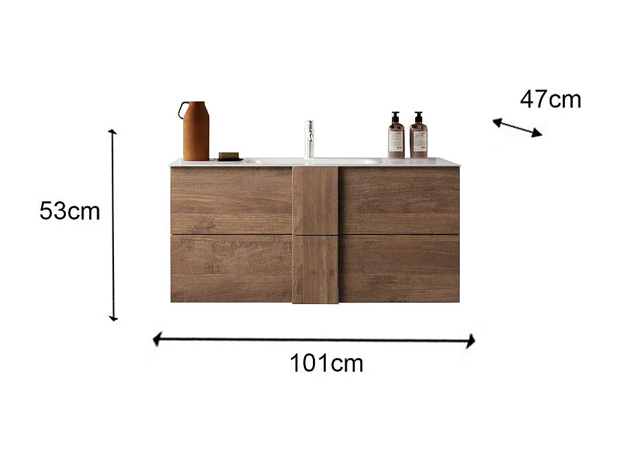 Meuble de salle de bain suspendu FRASSI – 1 vasque, 2 tiroirs – 101 cm – Coloris chêne clair