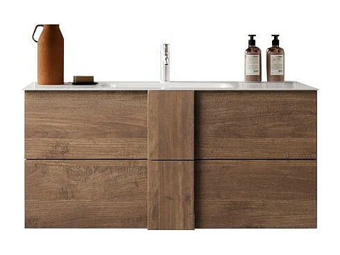 Meuble de salle de bain suspendu FRASSI – 1 vasque, 2 tiroirs – 101 cm – Coloris chêne clair