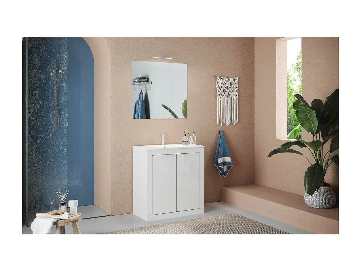 Badezimmermöbel WIEN – 1 Waschbecken – 2 Türen – 82 cm – Hochglanz Weiß – Modernes Design