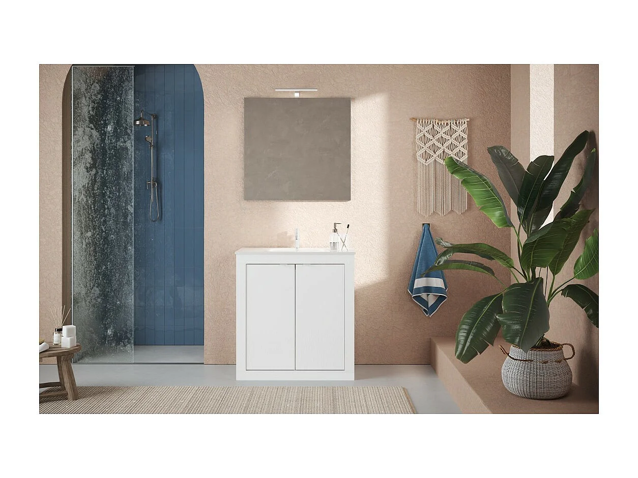 Badezimmermöbel WIEN – 1 Waschbecken – 2 Türen – 82 cm – Hochglanz Weiß – Modernes Design