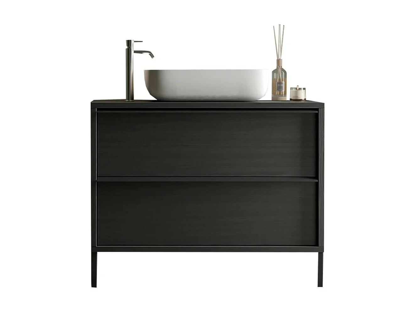 Badezimmermöbel mit Waschbecken und 2 Schubladen, Kollektion FRASSI. Farbe Ascheschwarz.