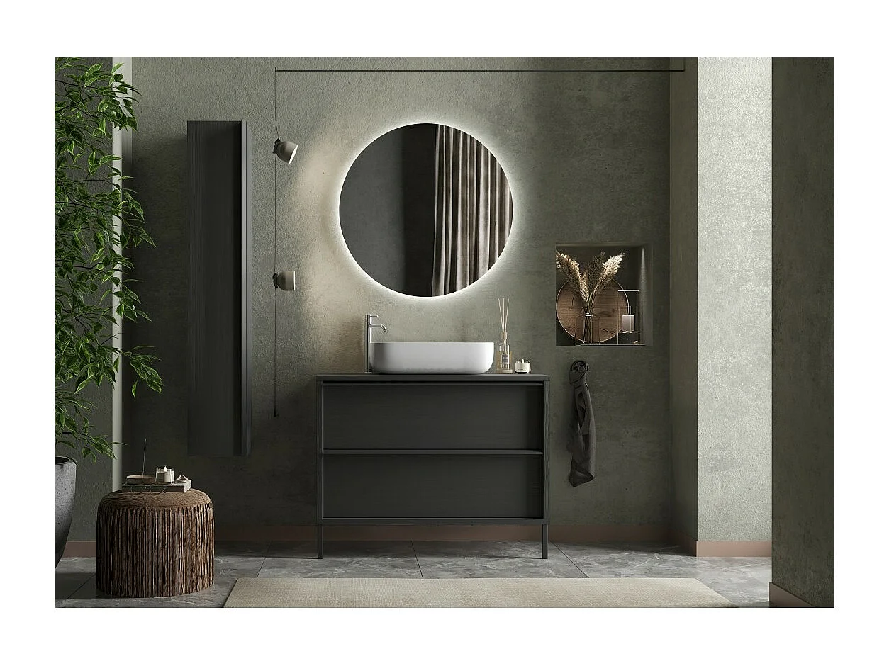 Badezimmermöbel mit Waschbecken und 2 Schubladen, Kollektion FRASSI. Farbe Ascheschwarz.