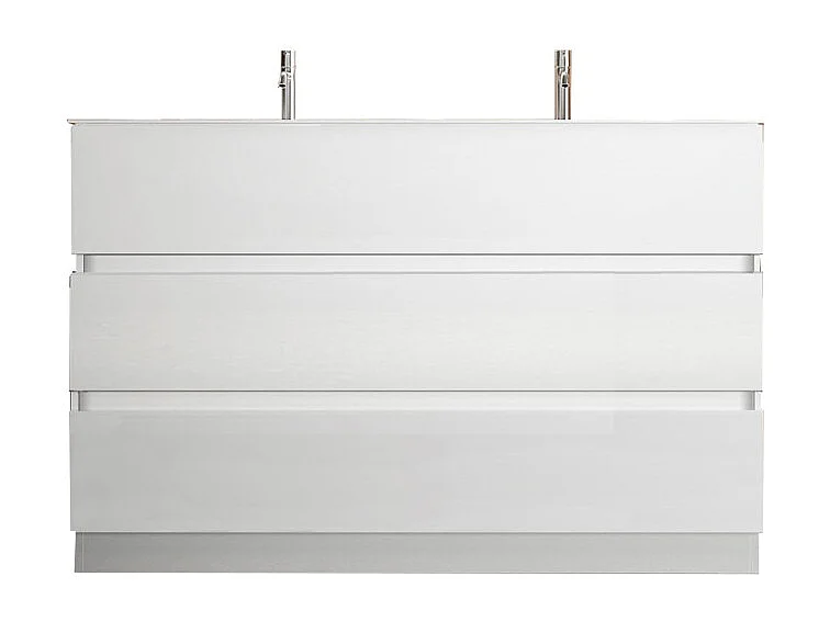 Mueble de baño con dos lavabos y 3 cajones, colección VIENA. Color blanco brillante.