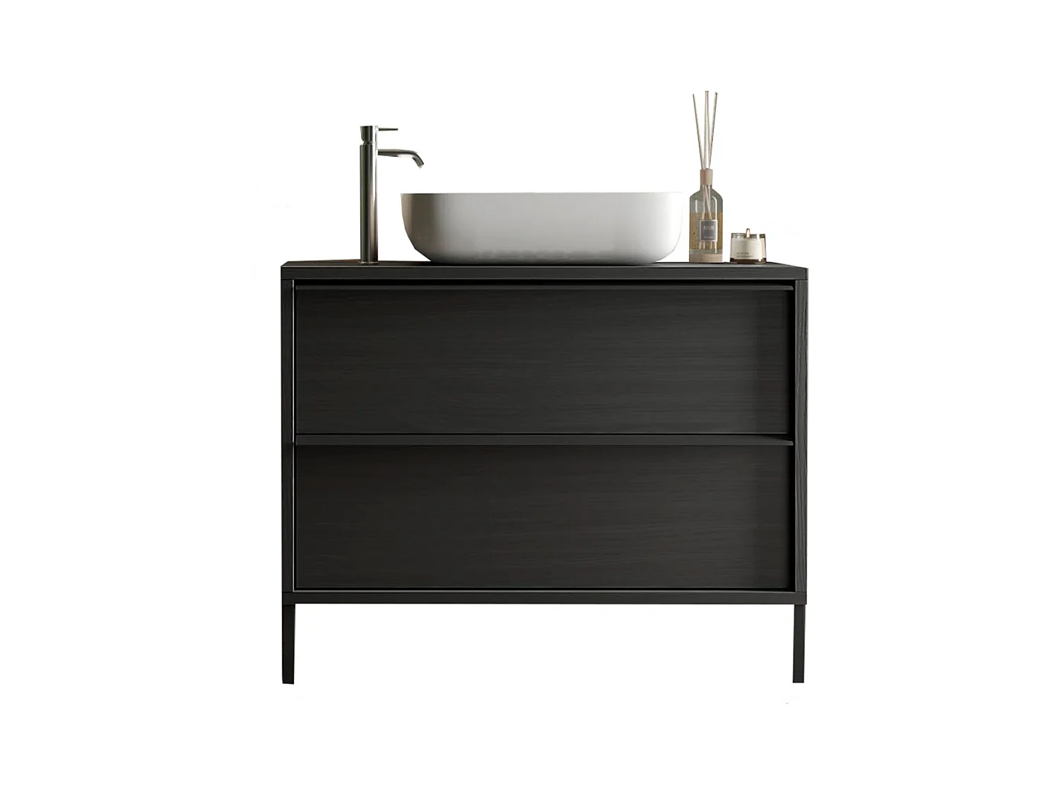 Badkamermeubel FRASSI – 79 cm – Aszwart – Inclusief wastafel – 2 laden