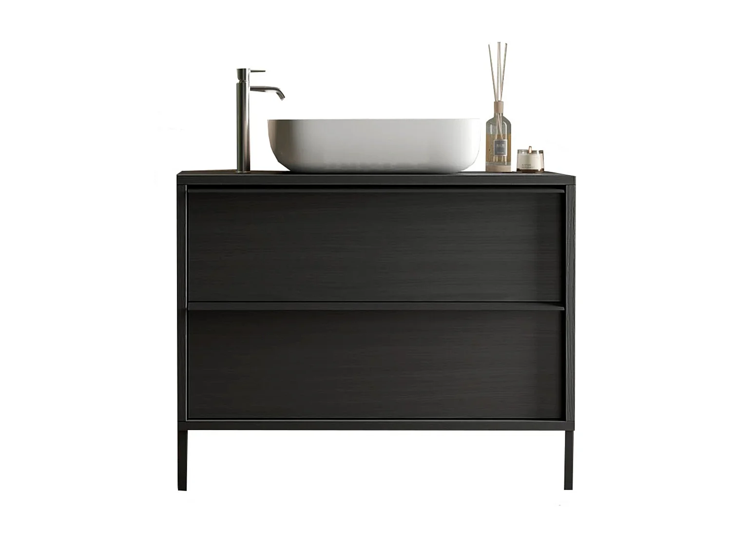 Meuble de salle de bain FRASSI – 79 cm – Noir cendré – Évier inclus – 2 tiroirs