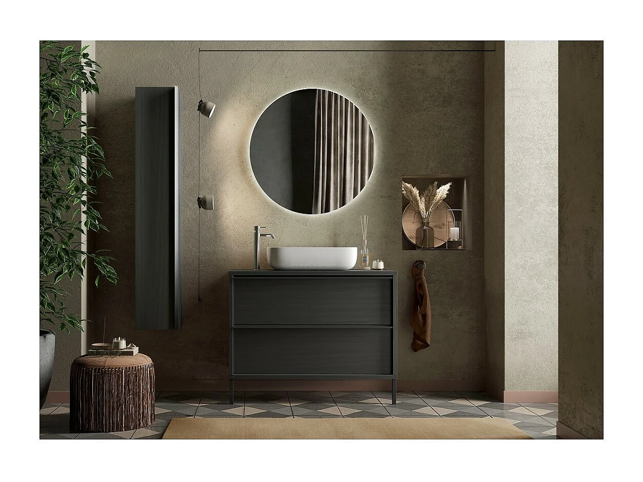 Meuble de salle de bain FRASSI – 79 cm – Noir cendré – Évier inclus – 2 tiroirs