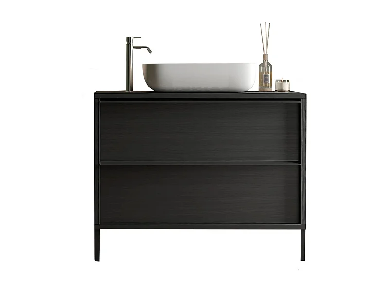 Meuble de salle de bain FRASSI – 79 cm – Noir cendré – Évier inclus – 2 tiroirs