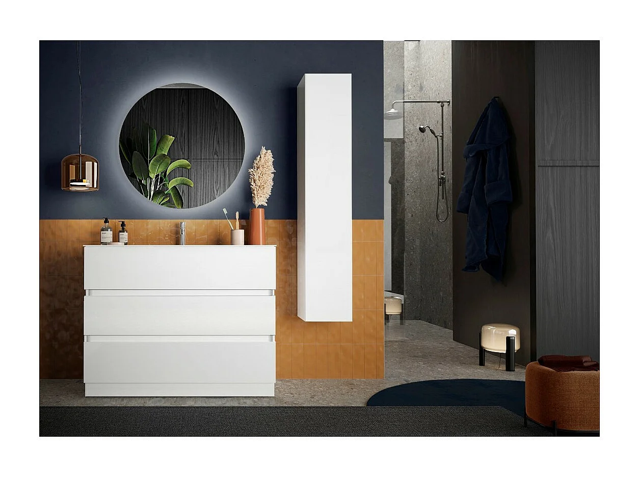 Badkamermeubel met 1 wastafel en 3 laden, lengte 82cm, collectie WENEN. Kleur glanzend wit.