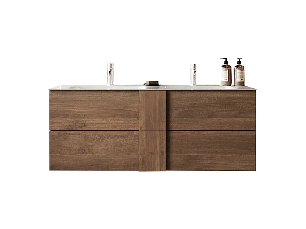 Meuble de salle de bain suspendu FRASSI – 2 vasques, 2 tiroirs – Coloris chêne clair – Design moderne