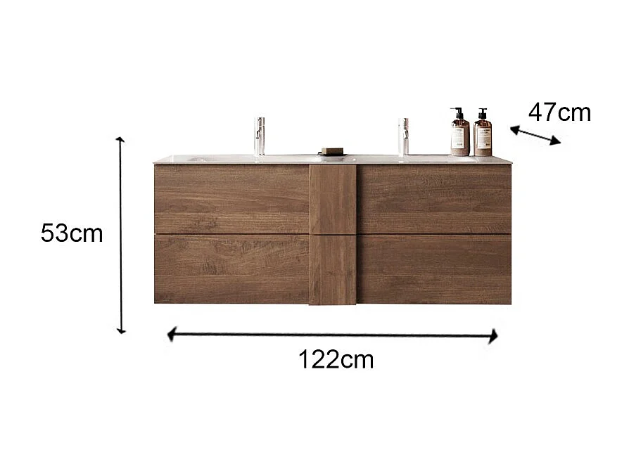 Meuble de salle de bain suspendu FRASSI – 2 vasques, 2 tiroirs – Coloris chêne clair – Design moderne