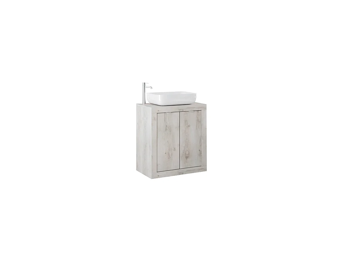 Meuble de salle de bain une vasque et 2 portes, longueur 70cm, collection CISA, coloris blanc effet bois